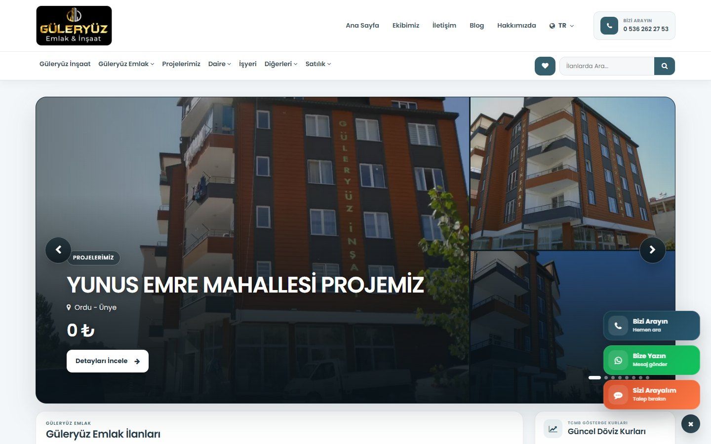 Güleryüz Emlak İnşaat web sitesi